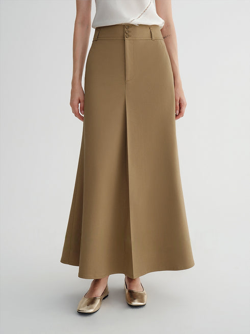 Chic Statement Cotton-Blend Mermaid Skirt with 3D Pleats & Flowy Silhouette | Elegant High-Waist Midi Skirt