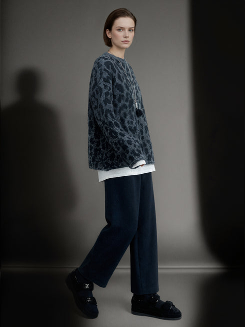 Women’s Leopard Print Cashmere Wool Sweater | Soft Brushed Knit Pullover for Fall Winter