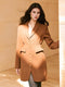 Natural Brushed-Wool Single-Face Coat Dress with Quiet-Luxury Shawl Collar and Metallic Button Waist Detail
