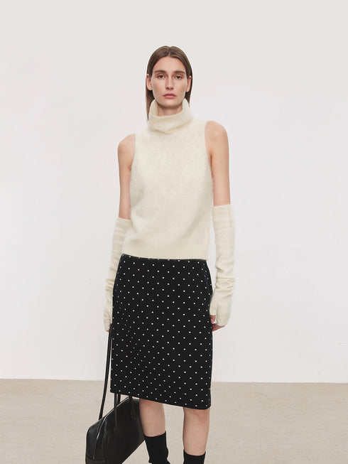 Vintage Double-Layer Jacquard Polka Dot Skirt | Mercerized Wool Knit Skirt