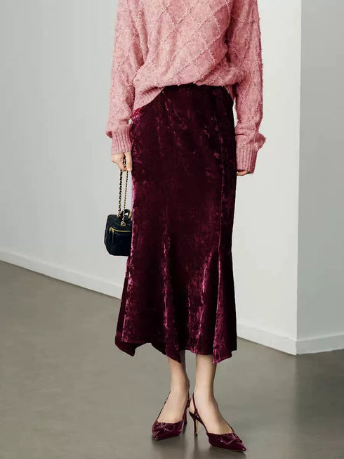 Elegant Diamond-Velvet Mermaid Skirt for Women – New Winter High-Waist Midi Velvet Skirt