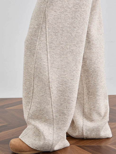 Women's Wool Wide-Leg Sweatpants – Thick Fall/Winter Gray Casual Lounge Joggers with Draped Fit