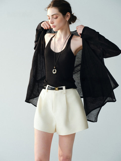 Sheer Linen‑Blend Lightweight Knit Cardigan – Airy Draped Summer Layer