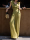 Cupro Sleeveless Wrap Vest & Wide-Leg Pants Set – Elegant Draped Two‑Piece Resort Suit