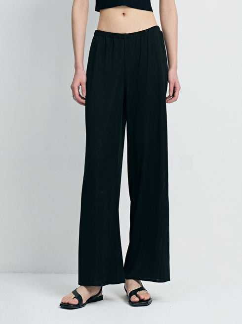 Cooling Acetate One-Piece Elastic-Waist Knit Air Pants - Fluid Wide-Leg Lounge Trousers