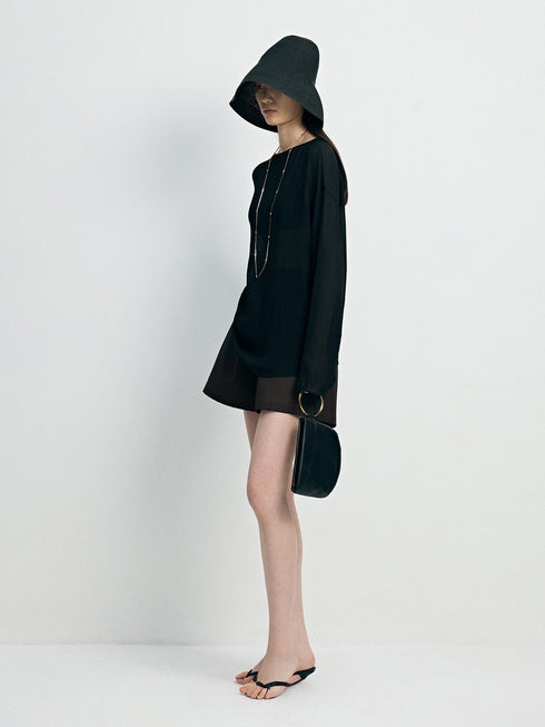 Italian Mercerized Wool & Acetate Drawstring Wide-Leg Shorts