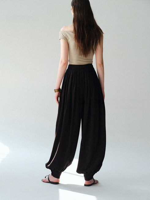 Draped Pleated Balloon Trousers – Convertible Wide-Leg Cuffed Pants