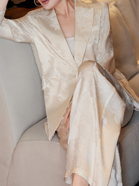 Acetate Jacquard Tailored Blazer & Wide-Leg Pants Suit – Designer Elegant Women’s Two‑Piece Set