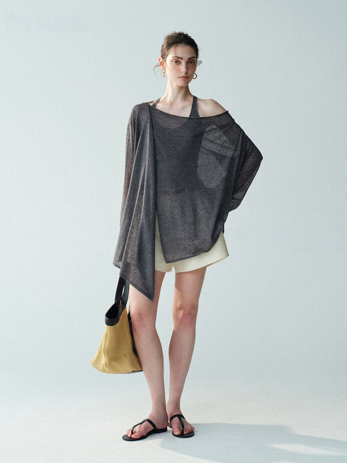 Sheer Linen‑Blend Lightweight Knit Cardigan – Airy Draped Summer Layer