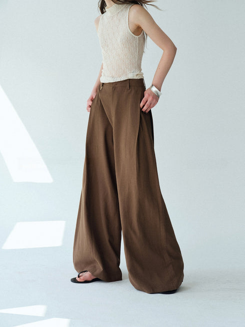 Urban Intellect Linen-Blend Double-Pleated Wide-Leg Trousers with Striped Silk Scarf