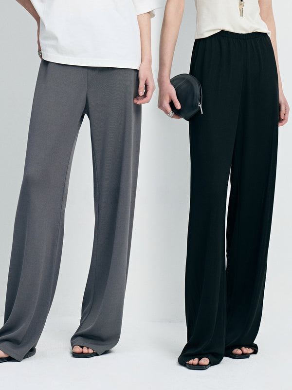 Cooling Acetate One-Piece Elastic-Waist Knit Air Pants - Fluid Wide-Leg Lounge Trousers