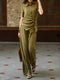 Cupro Asymmetric Tie-Waist Shirt & Wide-Leg Pants Set – Elegant Summer Draped Two‑Piece Outfit