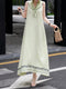 Linen Embroidered Halter Maxi Dress – Scarf Tie Neck Resort Vacation Dress