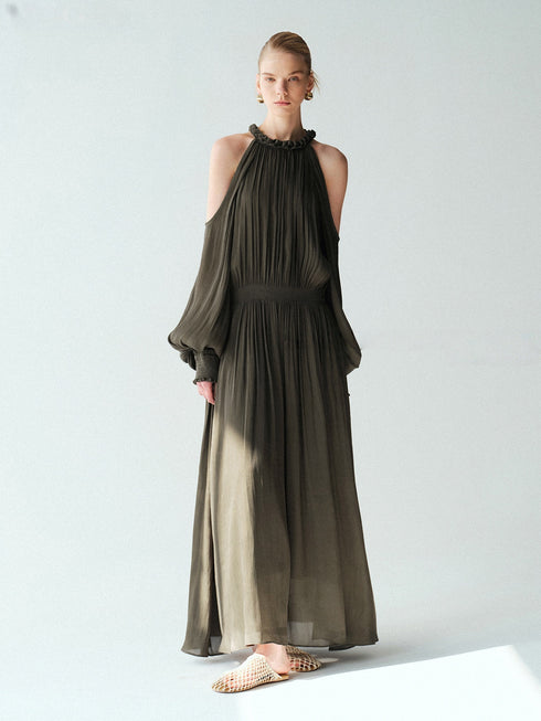 Lustre Island Silk Hand-Braided Halterneck Maxi Dress – Sleeveless Micro A-Line Resort Gown