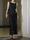 French Hepburn Bow-Strap Peplum Top & Sequin Fringe Midi Skirt Set – Elegant Evening Two-Piece