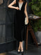 Elegant Silk Velvet V-Neck Midi Dress – Audrey-Inspired Sleeveless Tassel Statement Dress