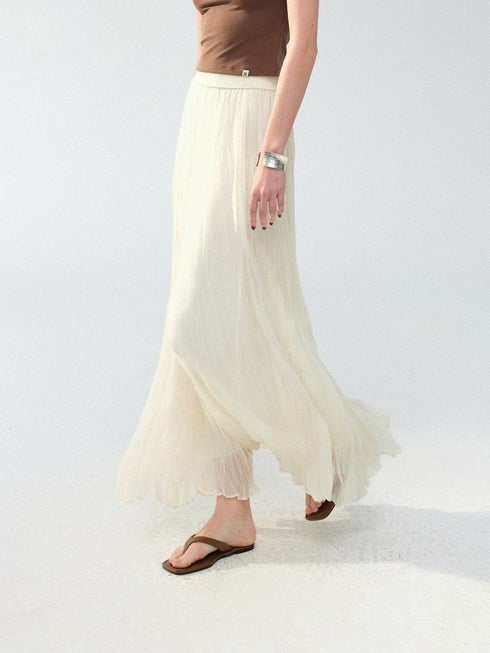 Luminous Irregular Pleated A-Line Maxi Skirt – Handcrafted Crinkle Texture Flowing Skirt