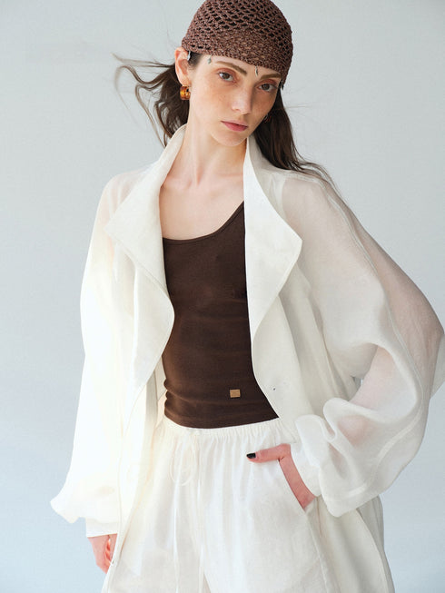 Relaxed Sheer Drawstring Waist Jacket in Cool Acetate-Lyocell Blend