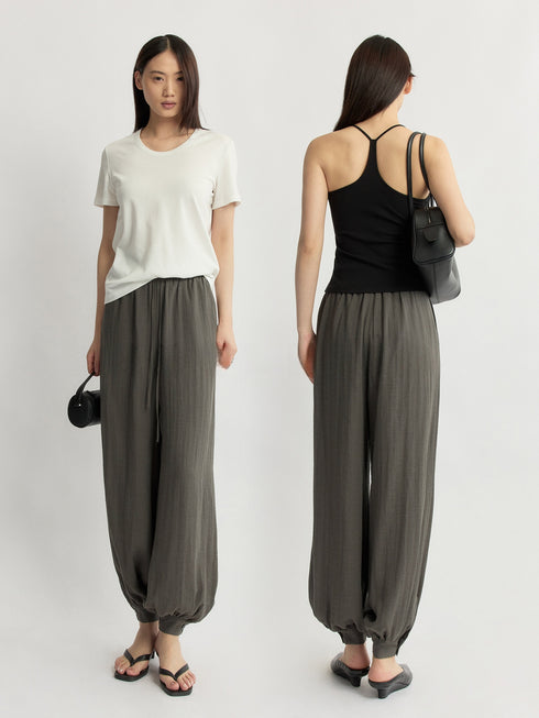 Tencel Linen Drawstring Balloon Jogger Pants – Relaxed Luxe Tapered Trousers