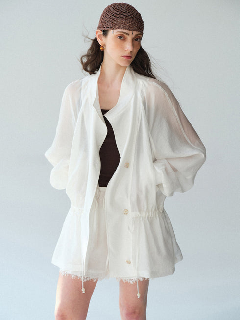 Relaxed Sheer Drawstring Waist Jacket in Cool Acetate-Lyocell Blend