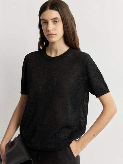 Textured Banana Linen Breathable Knit Tee - Relaxed Luxury Crewneck Summer Top