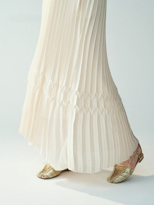 Couture Pleated Halter Neck Maxi Dress – Sleeveless Resort Vacation Dress