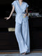 Minimalist Wrap Vest & Wide-Leg Pants Set – Sleeveless Tie-Waist Summer Suit