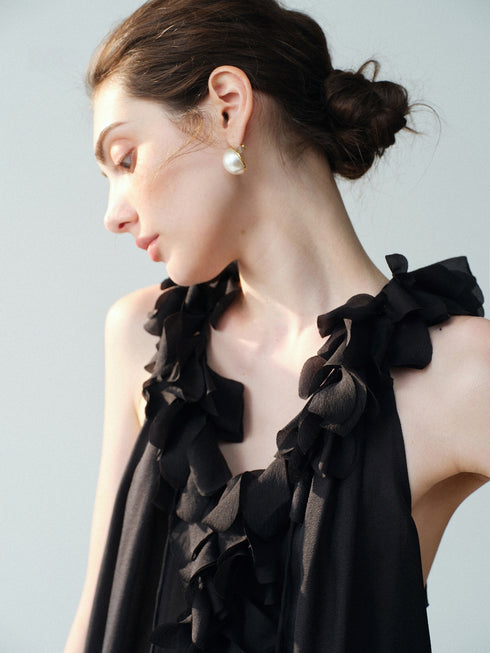 Luxury Cupro-Blend Ruffle V-Neck Draped Sleeveless Camisole Top