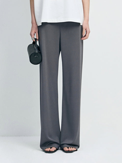 Cooling Acetate One-Piece Elastic-Waist Knit Air Pants - Fluid Wide-Leg Lounge Trousers