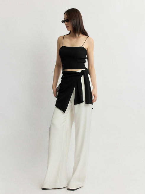 Japanese Triacetate Luminous Double-Satin Wide-Leg Pants - Elastic Waist Airy Draped Trousers
