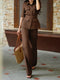 Vintage Linen Belted Shirt & Wide-Leg Pants Set – Elegant Workwear Two‑Piece Suit