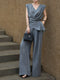 Tencel Linen Wrap V-Neck Top & Wide-Leg Pants Set – Effortless Old-Money Relaxed Two-Piece