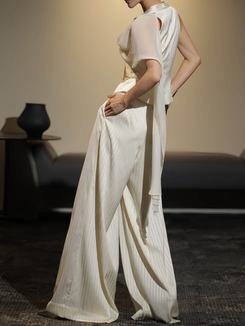 Luminous Pinstripe Tailored Vest & Wide-Leg Trousers Set – Sculpted Waist Elegant Two‑Piece Suit