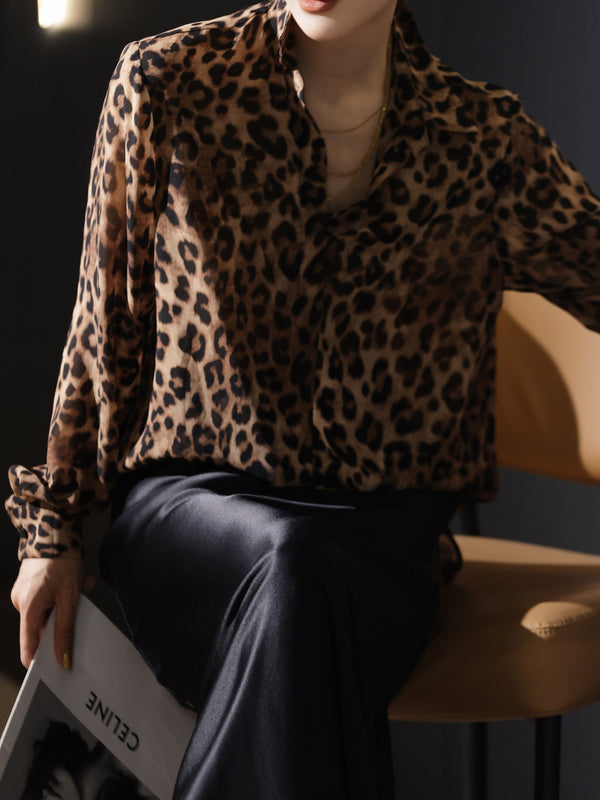 Vintage Leopard Print Silk Shirt – Relaxed Luxury Long Sleeve Blouse