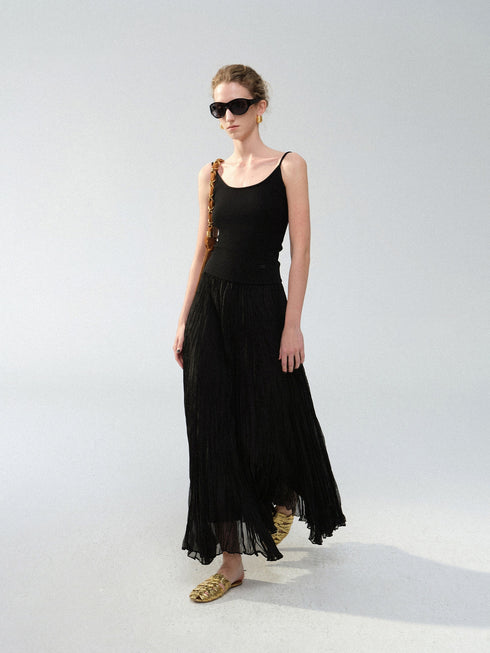 Luminous Irregular Pleated A-Line Maxi Skirt – Handcrafted Crinkle Texture Flowing Skirt