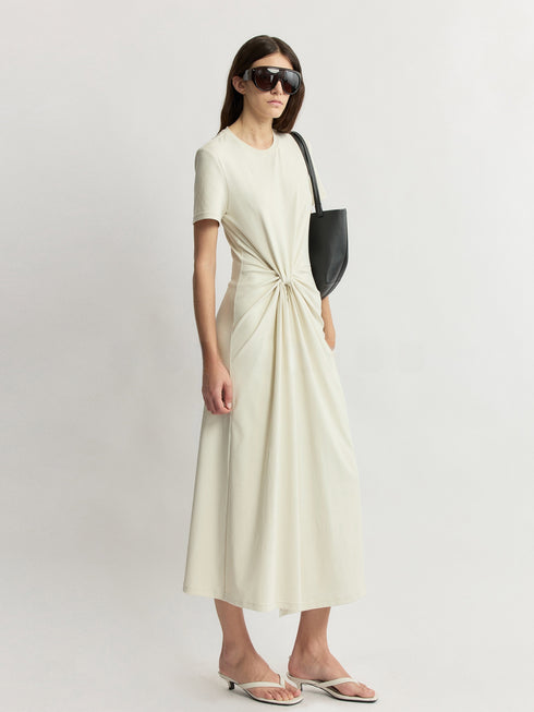 Custom-Combed Cotton 10A Antibacterial Deconstructed Waist-Tie Midi T-Shirt Dress
