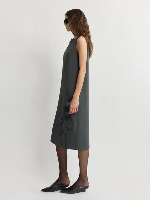 Handcrafted Floral Acetate Shift Dress in Custom Morandi Sage Green