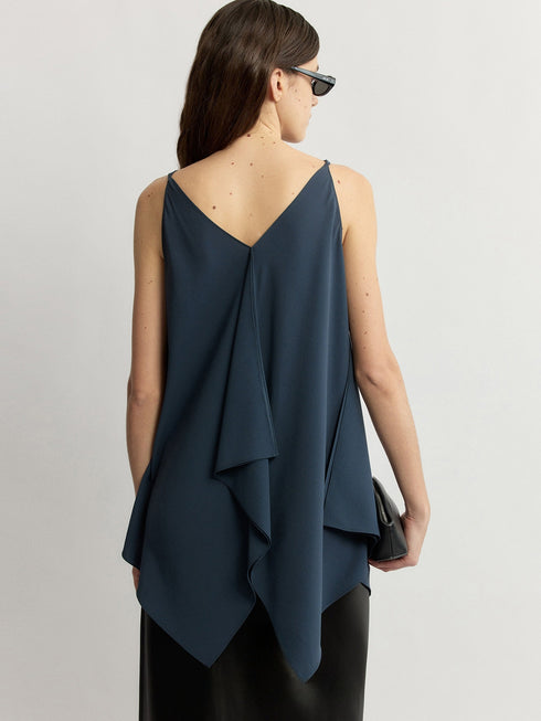 NAIA Acetate Cooling Draped Sleeveless Top - Asymmetric Scarf Blouse