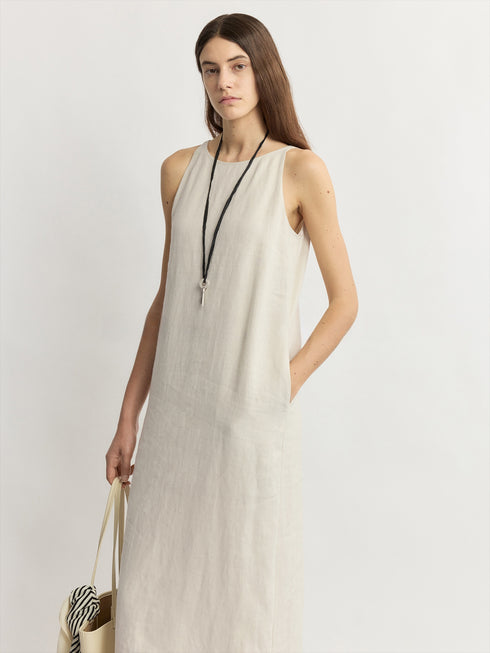 French-Imported Dew-Ramie Cutwork Embroidered Linen Midi Dress