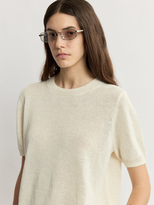 Textured Banana Linen Breathable Knit Tee - Relaxed Luxury Crewneck Summer Top