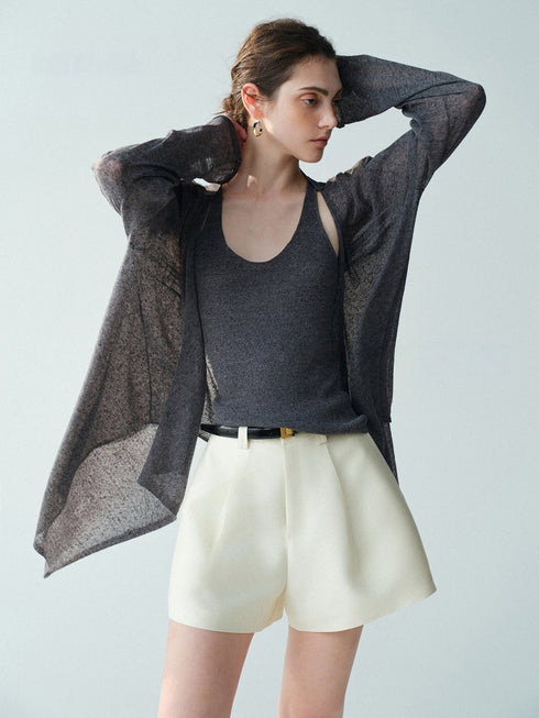 Sheer Linen‑Blend Lightweight Knit Cardigan – Airy Draped Summer Layer