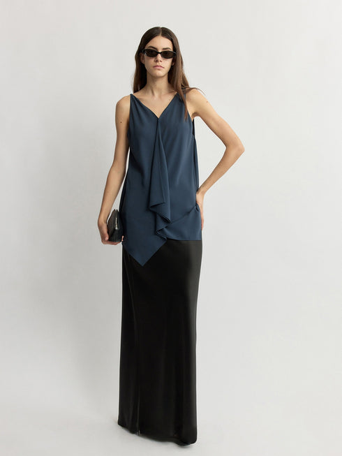 NAIA Acetate Cooling Draped Sleeveless Top - Asymmetric Scarf Blouse