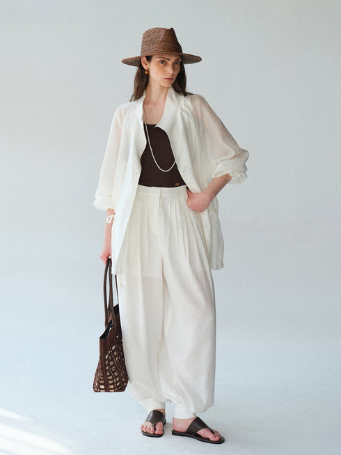 Relaxed Sheer Drawstring Waist Jacket in Cool Acetate-Lyocell Blend