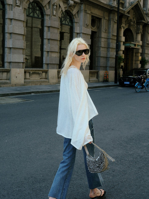 Sheer Linen‑Blend Lightweight Knit Cardigan – Airy Draped Summer Layer