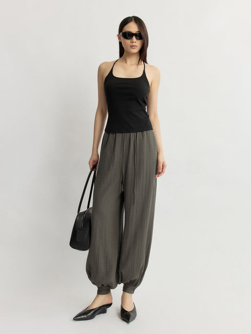 Tencel Linen Drawstring Balloon Jogger Pants – Relaxed Luxe Tapered Trousers