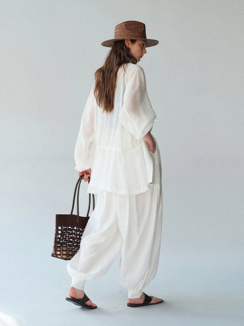 Relaxed Sheer Drawstring Waist Jacket in Cool Acetate-Lyocell Blend