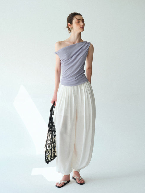 Draped Pleated Balloon Trousers – Convertible Wide-Leg Cuffed Pants