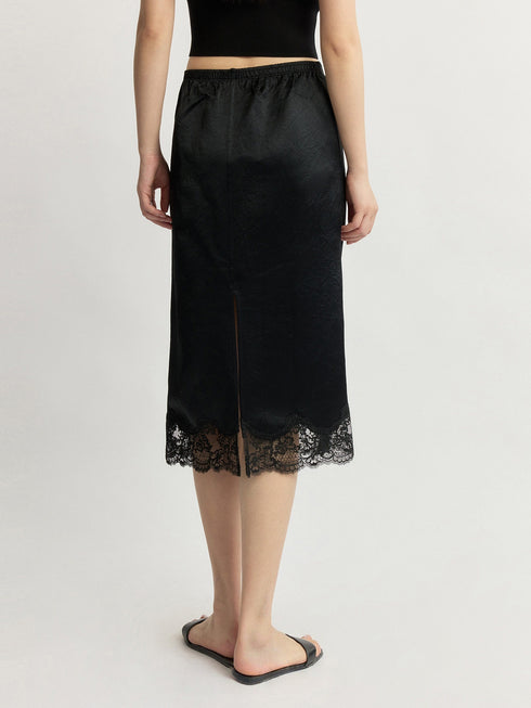 Cool-Touch Crinkled Acetate Beaded Lace Straight Midi Skirt