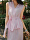100% Linen Tie-Waist Vest Top & Midi Skirt Set – Elegant V-Neck Summer Two-Piece Outfit