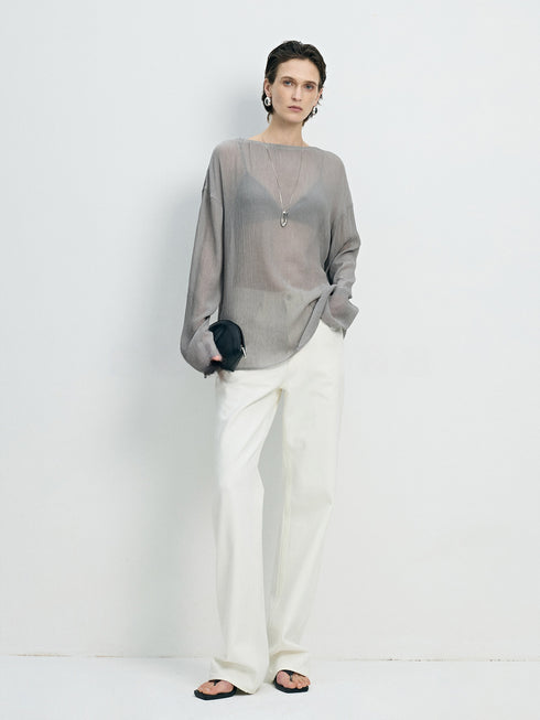 Japanese Cupro Sheer Crinkled Blouse - Ethereal Semi-Sheer Lightweight Top